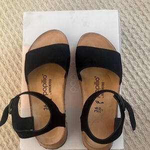 Birkenstock Glenda Black Suede Slide Sandals with Ankle Strap Size 36